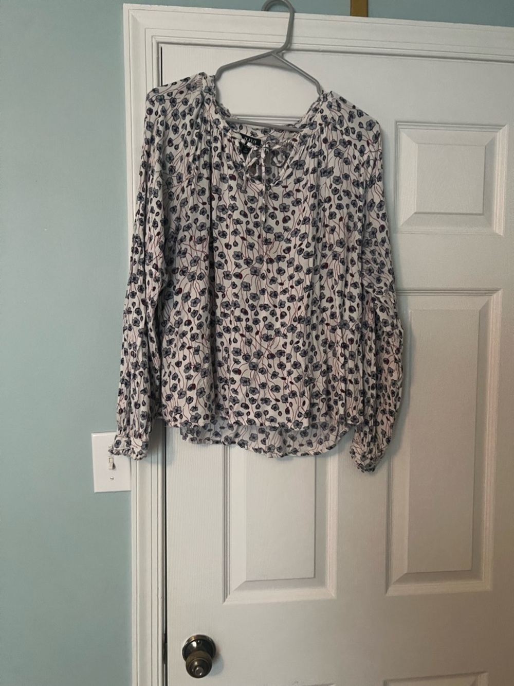 a.n.a White Peasant Blouse with Navy Floral Print